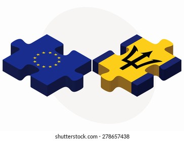 Vector Image - European Union and Barbados Flags in puzzle  isolated on white background 