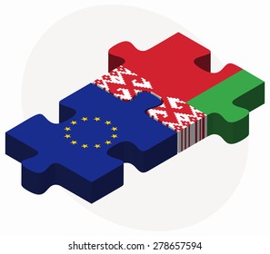 Vector Image - European Union and Belarus Flags in puzzle  isolated on white background 