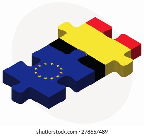 Vector Image - European Union and Belgium Flags in puzzle isolated on white background 