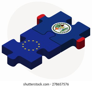 Vector Image - European Union and Belize Flags in puzzle  isolated on white background 