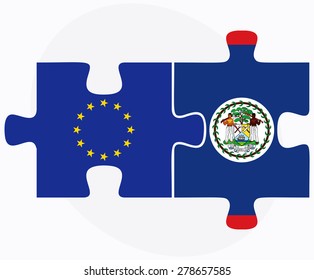 Vector Image - European Union and Belize Flags in puzzle  isolated on white background 