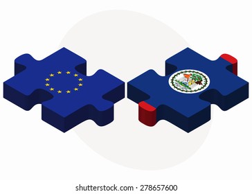 Vector Image - European Union and Belize Flags in puzzle  isolated on white background 