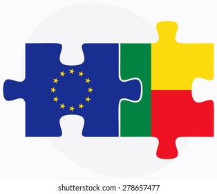 Vector Image - European Union and Benin Flags in puzzle isolated on white background 