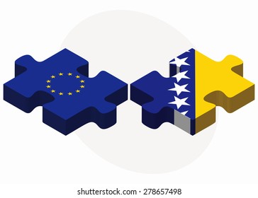 Vector Image - European Union and Bosnia and Herzegovina Flags in puzzle  isolated on white background 