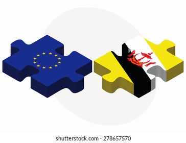 Vector Image - European Union and Brunei Darussalam Flags in puzzle  isolated on white background 