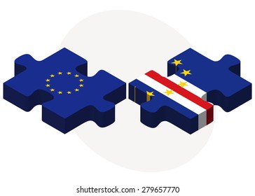 Vector Image - European Union and Cabo Verde Flags in puzzle  isolated on white background 