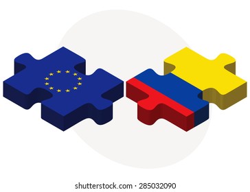 Vector Image - European Union and Ecuador Flags in puzzle isolated on white background