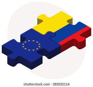 Vector Image - European Union and Ecuador Flags in puzzle isolated on white background