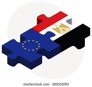 Vector Image - European Union and Egypt Flags in puzzle isolated on white background