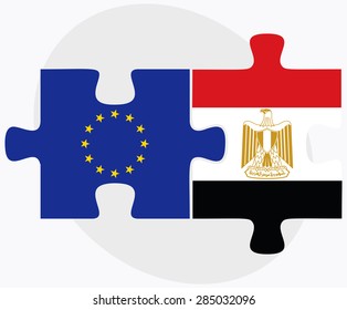 Vector Image - European Union and Egypt Flags in puzzle isolated on white background