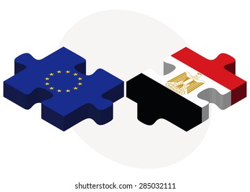 Vector Image - European Union and Egypt Flags in puzzle isolated on white background