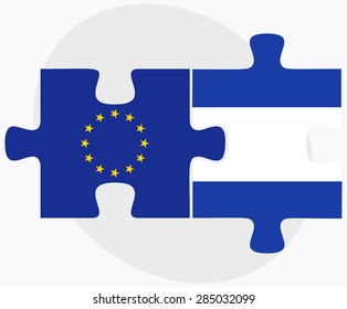 Vector Image - European Union and El Salvador Flags in puzzle isolated on white background