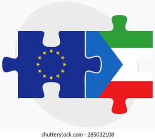 Vector Image - European Union and Equatorial Guinea Flags in puzzle isolated on white background