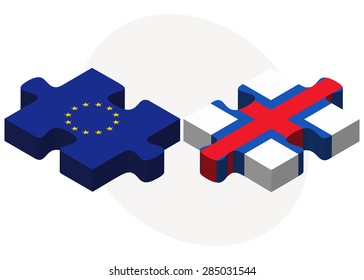 Vector Image - European Union and Faroe Islands Flags in puzzle isolated on white background