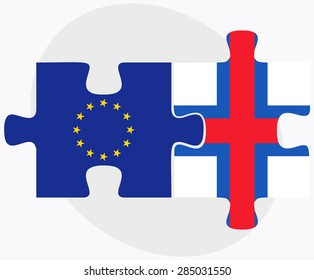 Vector Image - European Union and Faroe Islands Flags in puzzle isolated on white background