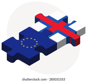 Vector Image - European Union and Faroe Islands Flags in puzzle isolated on white background