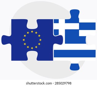 Vector Image - European Union and Greece Flags in puzzle isolated on white background