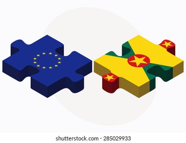 Vector Image - European Union and Grenada Flags in puzzle isolated on white background