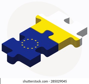 Vector Image - European Union and Holy See - Vatican City State Flags in puzzle isolated on white background