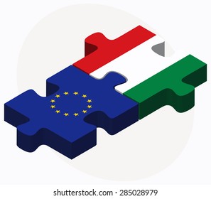 Vector Image - European Union and Hungary Flags in puzzle isolated on white background
