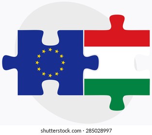 Vector Image - European Union and Hungary Flags in puzzle isolated on white background