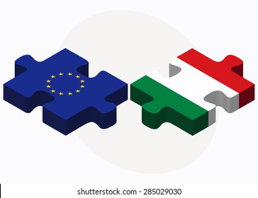 Vector Image - European Union and Hungary Flags in puzzle isolated on white background