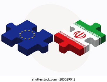 Vector Image - European Union and Iran Flags in puzzle isolated on white background
