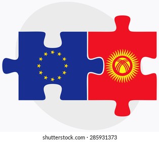 Vector Image - European Union and Kyrgyzstan Flags in puzzle isolated on white background 