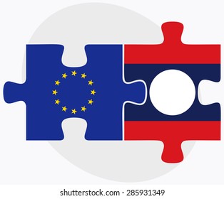 Vector Image -  European Union and Laos Flags in puzzle isolated on white background 