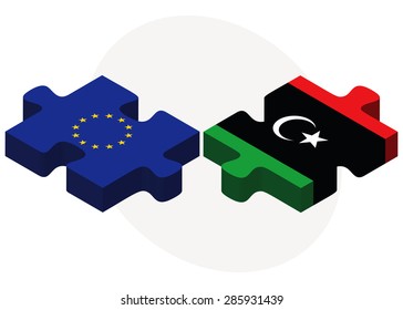 Vector Image -  European Union and Libya Flags in puzzle isolated on white background 