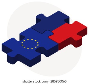 Vector Image -  European Union and Liechtenstein Flags in puzzle isolated on white background 