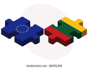 Vector Image -  European Union and Lithuania Flags in puzzle isolated on white background 