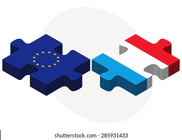 Vector Image -  European Union and Luxembourg Flags in puzzle isolated on white background 