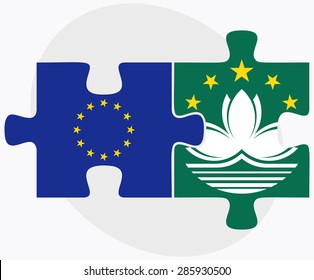 Vector Image -  European Union and Macau Flags in puzzle isolated on white background 