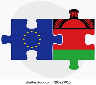 Vector Image -  European Union and Malawi Flags in puzzle isolated on white background 