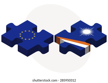 Vector Image -  European Union and Marshall Islands Flags in puzzle isolated on white background 