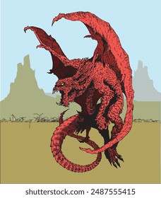 Vector image of an evil red dragon