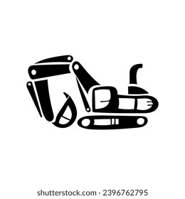 vector image of an excavator in a simple black form, good for heavy equipment icons, logos, banners, covers, and others