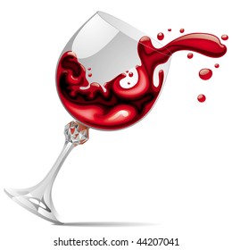 Vector image of falling glass with red wine