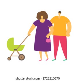 Vector-Bild. Familie mit Kind in einem Kinderwagen.