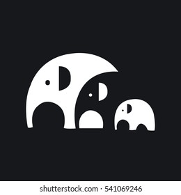 Vector image of family elephants on black background, Wild Animals, Vector illustration.
