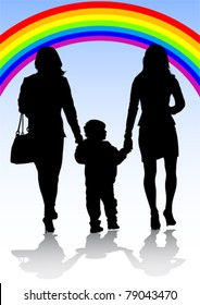 Vector image of family of two women and a baby