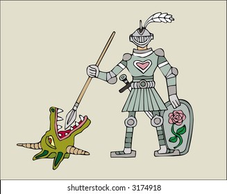 The vector image of the fantastic knight with a head of a dragon