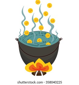 vector image of a fantasy story about the sinners boiling in tar