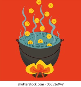 vector image of a fantasy story about the sinners boiling in tar