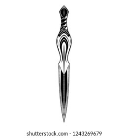 Vector image of a fantasy sword. Blade of the Greek warrior. Sacred weapon of Achill. The drawing for design. Black tattoo. Vector illustration.