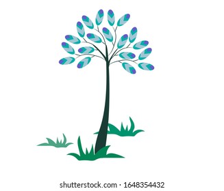 Ein Vektorillustration-Bild eines Fantasiebaums in blau-grünen Farben. Abstraktion, isolierter Hintergrund
