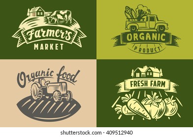 vector image of farm labels and landscape