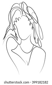 Vector image for fashion design. Young sexy girl in a dress. Technique of drawing a sketch.