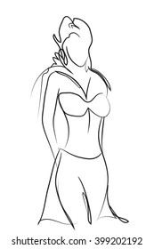 Vector image for fashion design. Young sexy girl in a dress. Technique of drawing a sketch.